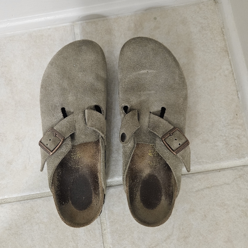 Birkenstock Mens Boston Light Brown Tan Suede Clogs Sze 8 Men 10 Women - Picture 1 of 13